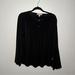 Michael Michael Kors Black Long Bell Sleeve Top with Keyhole Detail Size M